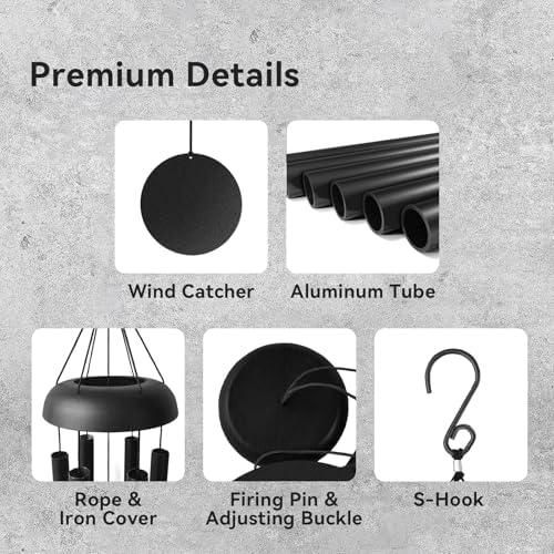 WindChimes Outdoors, 32 Inches Deep Tone Metal WindChimes with 6 Thickened Aluminum Tubes, Wind Chimes for Outside, Memorial Wind Chimes Best Gift for Mom Grandma Women, Black