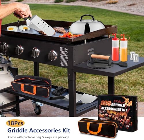 18Pcs Griddle Accessories Kit (with Basting Cover), Joyfair Stainless Steel Flat Top Grilling Spatula Accessory Tools Set with Melting Dome Burger Press, for Outdoor BBQ Teppanyaki Hibachi Cooking
