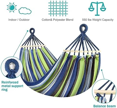 MOSFiATA Hammocks Portable Camping Hammock Upgraded 550lb Comfortable Fabric Hammock with Two Anti Roll Balance Beam and Sturdy Tree Straps for Camping, Patio, Backyard, Outdoor (Light Green)