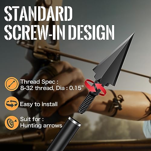 SUNYA Broadheads 100 Grain Steel Archery Arrow Tips for Compound, Recurve Bow & Crossbow, Traditional Screw-in Arrow Heads for Arrows, Pack of 12 in a Storage Case