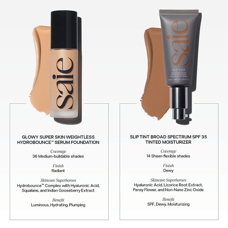 Saie Slip Tint SPF 35 Tinted Moisturizer - Light Coverage Moisturizer + Broad Spectrum Zinc Oxide Sunscreen with Hydrating Hyaluronic Acid - Shade Nine + Half (1.35 oz)
