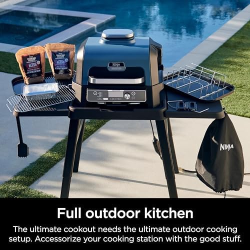 Ninja XSKCOVERXL Woodfire Premium Grill Cover Pro, Compatible with OG800 and OG900 Series, UV & Water Resistant, Elastic Drawstring for Snug Fit, Lightweight, Year-Round Protection, 13'' x 24'', Black