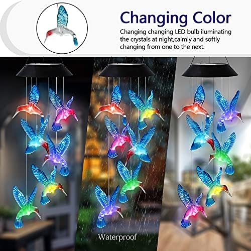 Hummingbird Solar Wind Chimes Color Changing Solared Lights Outdoor Waterproof LED Wind Chimes Solar Powered Lights for Home Party Yard Garden Christmas Decoration(Blue)