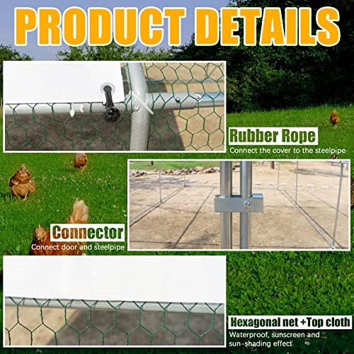 Large Metal Chicken Coop Walk-in Poultry Cage Hen Duck Run House with Waterproof & Anti-UV Cover Galvanized Rabbits Habitat Spire Shaped Cage for Outdoor Yard Farm Use
