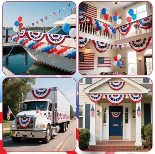 3Pack 2X4FT American Pleated Fan Flag, USA Patriotic Half Fan Bunting Flag, 4th of July Decorations Flags, Red White and Blue Independence Day Decor Indoor Outdoor
