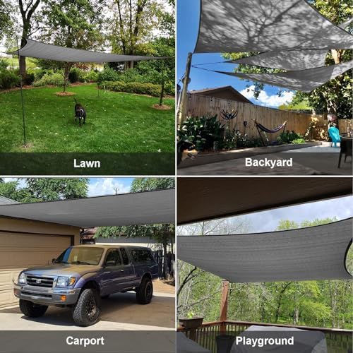 SUNLAX Sun Shade Sail 16' x 20' Dark Grey Rectangle Canopy Sail Shade Cover UV Block Permeable Sunshade Outdoor for Patio Backyard (We Make Custom Size)