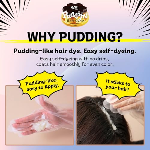 eZn Pudding Hair Dye Ammonia Free Semi-Permanent Self Hair Dye DIY Kit included contain Keratin Made in Korea Beauty (Warm Pink Brown)