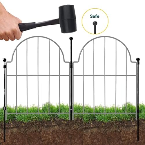 Garden Fence, 22 in(H) x 10.83 ft(L) Arched Rustproof Metal No Dig Fence Garden Fence Border, Ground Stake Animal Barrier Fence for Rabbit Dog, Outdoor Decor for Yard & Patio