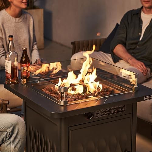 EAST OAK Glass Wind Guard for 28''&32'' Propane Fire Pit Table, Clear Tempered Wind Guard for Gas Firepit, Thick Rectangle Glass Shield with Aluminum Corner Bracket & Rubber Feet,20 x 20 x 4 inch