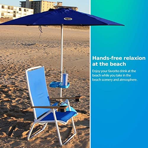 Tray Table System with 4 Cup Holders - Beach Trip Must Have for Vacation - Easy Clip on & Clip Off Umbrella