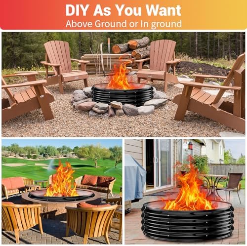 60IN Heavy Duty Fire Pit Ring for Outside - Large Wood Burning Fire Pits&Outdoor Fireplace,High Heat Resistant,12'' Raised,Galvanized Steel Bonfire Pit Portable for Camping,Backyard,Patio