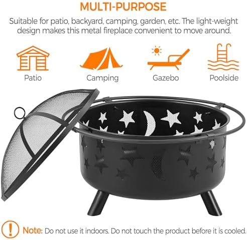 Yaheetech Fire Pit 30in Fire Pits for Outside Wood Burning Outdoor Fireplace with Spark Screen, Poker for Bonfire Patio Backyard Garden Picnic