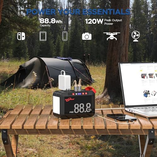 POWSTREAM 80W Solar Powered Generator with Panels 21W Included, 88.8Wh Lithium Battery Portable Power Station with AC Outlet 120W Peak Fast Charging 110V for Camping Outdoor Home Backup Backup RVs
