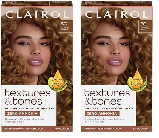 Clairol Textures & Tones Permanent Hair Dye, 5G Caramel Brown Hair Color, Pack of 2