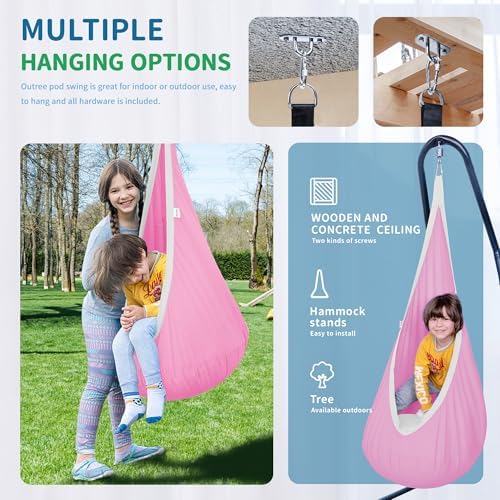 OUTREE Kids Pod Swing Seat, Cotton Child Hammock Swing Chair,Sensory Swing for Indoor and Outdoor Use, Pink