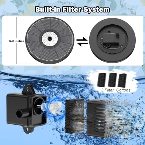 Solar Fountain Glass White Flower, 3.5W Bird Bath Fountains Solar Power No Battery with 4 Fixed Rods & 7 Nozzles, Solar Fountain Pump for Bird Bath, Garden, Outdoor, Pond, Pool,Hummingbird