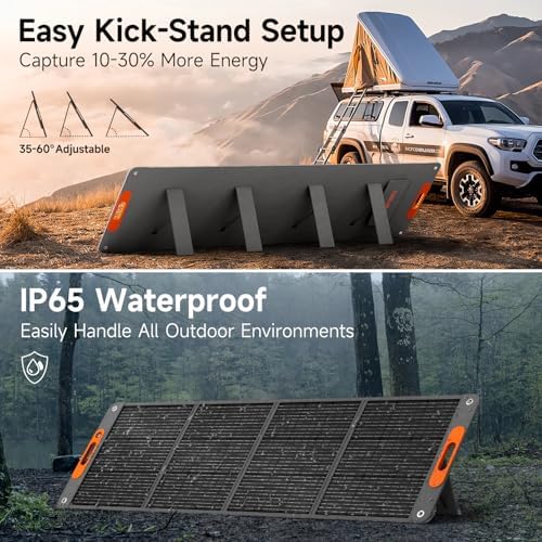 200W Portable Solar Panel for Power Station, 24% High Efficiency ETFE Foldable Solar Panel Charger, QC3.0, Type-C 60W, MC4 Output, IP65 Waterproof, for Outdoor Camping, RV, Emergency Power Supply