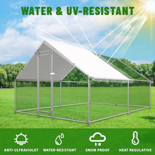 Large Metal Chicken Coop Walk-in Poultry Cage with Water-Resident and Anti-UV Cover Duck Rabbit Cat House Outdoor Chicken Run Pen with Spire Shaped Cage