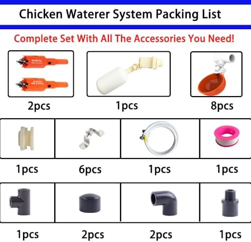 Complete Set Pipeline Automatic Chicken Watering System, 1/2" PVC Tee Fittings & PVC Pipe & Garden Hose, Chicken Water Cups, Poultry Waterer, Automatic Chicken Waterer, Chicken Nipple Waterer