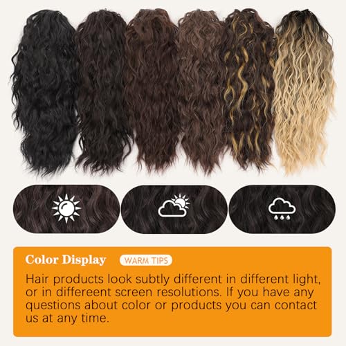 ORSUNCER Ponytail Extension Claw 30" Curly Pony Tail Clip in Claw Hair Extensions Fluffy Natural Looking Synthetic Hairpiece for Women Light Brown Highlight