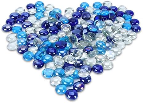 GasSaf Blended Fire Glass Beads for Outdoor Fire Pit, Fireplace, Replaces Existing Gas Logs & Lava Rocks, 3/4 Inch Glass(10 Pound)(Cobalt Blue, Caribbean Blue, Crystal Clear Luster)