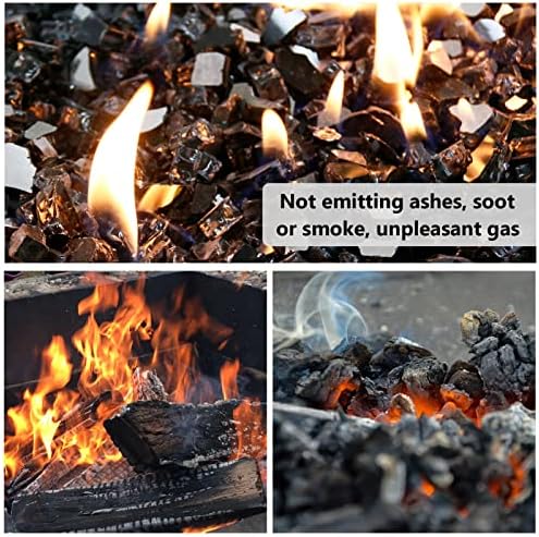 GRISUN Onyx Black Fire Glass for Fire Pit, 1/2 Inch High Luster Reflective Tempered Glass Rocks for Natural or Propane Fireplace, Safe for Outdoors and Indoors Firepit Glass, 10 Pounds