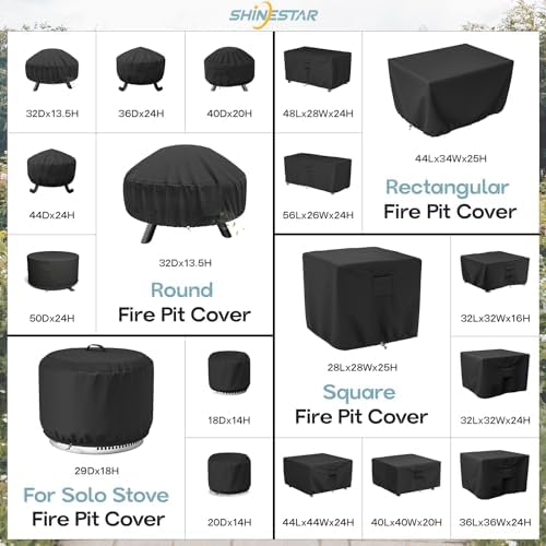 SHINESTAR 36 Inch Square Fire Pit Cover, Fits for 32-36 Inch Outdoor Fire Table Cover, Waterproof and Windproof, 36 x 36 x 24 Inch, Black