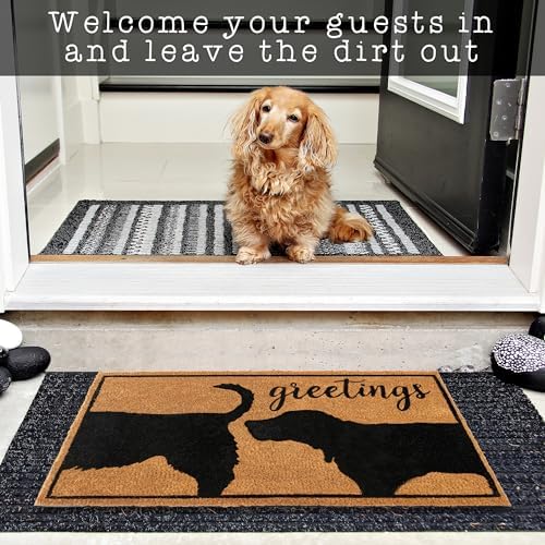 MAINEVENT Funny Dog Greetings Welcome Mat for Front Door, 30x17 Inch, Dog Mat Outdoor Door Mat w/Non-Slip PVC Backing