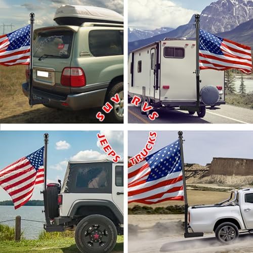 Truck Flag Pole Kit with Trailer Hitch Holder - 6ft Heavy Duty Tangle Free Flagpole for Trucks,Dual Angle Mount,Windproof Long Sleeve for Tow Truck,Pickup Car,Jeep, Black