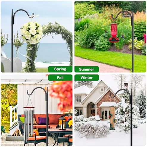 FEED GARDEN Bird Feeder Pole, 60 Inch Shepherds Hooks for Outdoor with 5 Prong Base, Adjustable Heavy Duty Shepherds Hook for Plant Baskets, Hummingbird Feeder, Wedding Decor, Lanterns,2 Pack