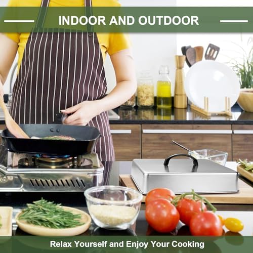 2pcs Rectangular Basting Cover, Stainless Steel Cheese Melting Dome Steaming Cover Lid, Commercial Grade Heavy Duty Griddle Grill Accessories for Flat Top Grill Cooking