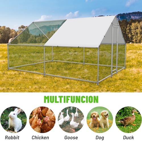 Large Metal Chicken Coop Walk-in Poultry Cage with Water-Resident and Anti-UV Cover Duck Rabbit Cat House Outdoor Chicken Run Pen with Spire Shaped Cage