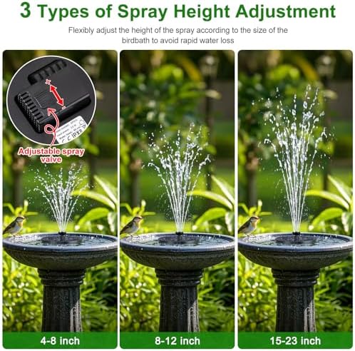 Solar Fountain Pump with Spray Height Adjustment, Upgrade Glass Solar Bird Bath Fountains with 6 Nozzles, Outdoor Solar Water Fountain Pump for Bird Bath, Garden, Pool, Pond