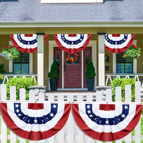 6 Pack Large Size 1.5 X 3 FT American Bunting Flag 4th of July Decorations, USA Pleated Fan Flag Memorial Day Patriotic Half Fan Banner 100% Polyester Fourth July Independence Day Outdoor Indoor Decor