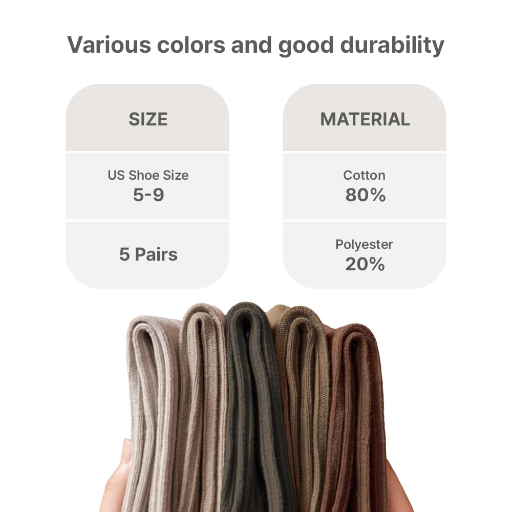 HOMSSEM Ribbed Socks Women Cozy Socks – 5 Pair Cute Womens Crew Socks (B. Scent of Wood)