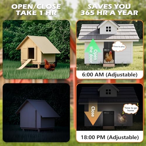 Automatic Chicken Coop Door - Aluminum Auto Chicken Coop Opener with Anti-Pinch Sensor, Battery Powered Chicken Door with Smart Timer & LCD Display, Waterproof