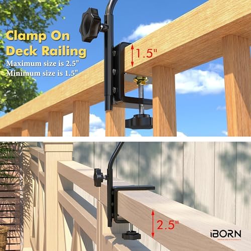 iBorn Deck Hook for Bird Feeder, Hummingbird Feeder Hanger for Deck Railing, Heavy Duty Deck Hanger for Outdoors Hanging, 360° Rotatable Arm, Solid Wire, 28 Inch, Pack of 1