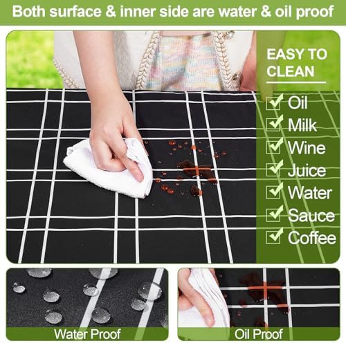 Picnic Table Cover with Bench Covers Camping Essentials Waterproof Windproof Camping Tablecloth with Drawstring Bag, Fitted Rectangle Tables and Seats, 72in, Black Checkered