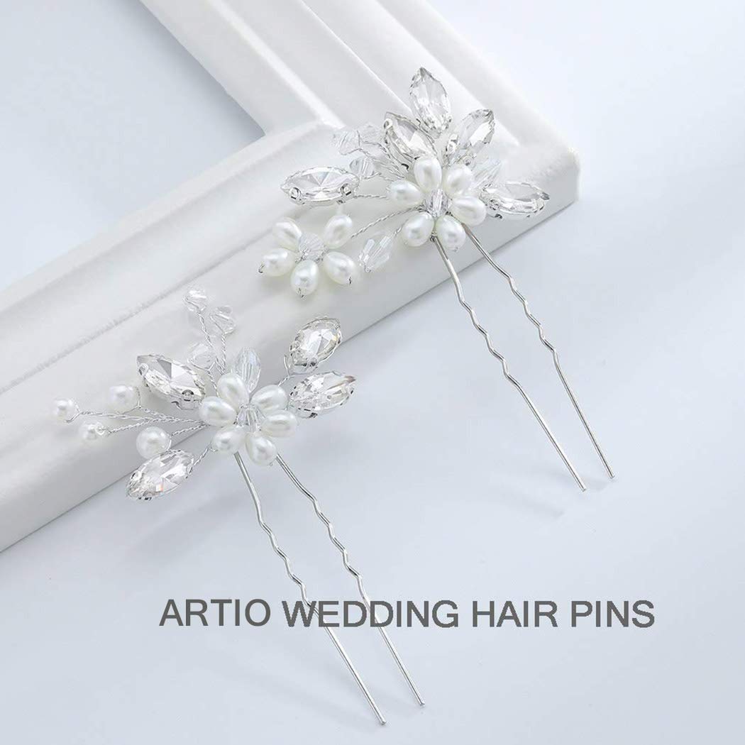 JAKAWIN Bride Wedding Pearl Hair Pins Flower Hair Piece Rhinestone Bridal Hair Accessories for Women HP065 (Silver)