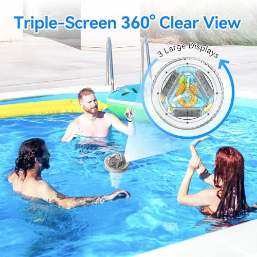 Pool Thermometer Digital Floating Easy Read, Anti-Fog 360° Reading with Indoor Temperature Humidity Monitor, IPX7 Water Temperature Monitor for Hot Tub/Ice Bath/Swimming Pool/SPA/Aquarium/Pond
