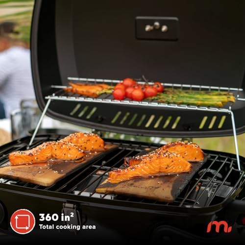 820-0065C 1 Burner Portable Gas Grill for Camping, Outdoor Cooking , Outdoor Kitchen, Patio, Garden, Barbecue with Two Foldable legs, Red + Black