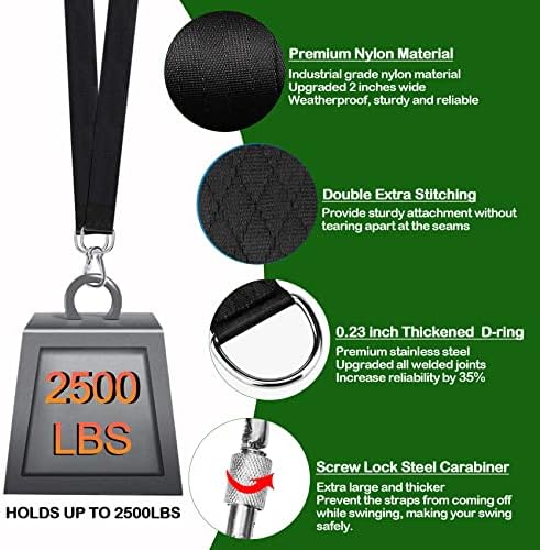 Tree Swing Straps Hanging Kit (Set of 2), 3FT/8FT/10FT/20FT/30FT Tree Swing Straps Holds 2500 lbs with Tree Protector, Safety Lock Carabiner and Swivel Perfect for Swings & Hammocks(3 FT)