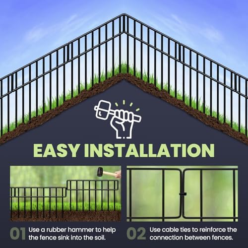 19.5Ft(L) X 13Inch(H) Animal Barrier Fence,14 Pack No Dig Fence Panels, Dog Dig Fence Barrier, Metal Small Garden Fence Border for Dogs Rabbits Defense, Bottom Blocker for Outdoor Yard Patio