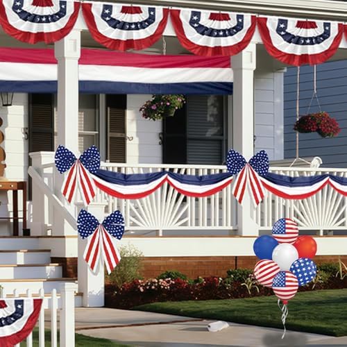 4Pack Bunting Flag 2x4 Ft American Patriotic Bunting 4th of July Decor Outside Porch USA Pleated Half Fan Flag Decorate Garden Embroidered Star Red White & Blue Banner