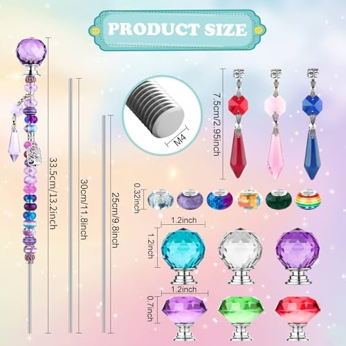 UFU 310Pcs Beaded Garden Stakes Kit - DIY Fairy Wand Garden Stake Beads Kit with 252 Colorful Assortment Large Hole Beads, 12 Threaded Rods, Crystal Stopper Top & Pendants for Outdoor Decor(10&12IN)