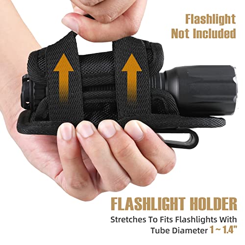 LIVANS Tactical Flashlight Pouch Holster, Rotatable Flashlight Holder Belt Clip Tactical Torch Carry Case with 360 Degree Carabiner Reel Clip