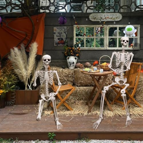 DINESIL 6Ft/185cm Halloween Skeleton, Life Size Skeleton Halloween Realistic Full Body Bones with Movable Joints for Party Haunted House Indoor Outdoor Decoration