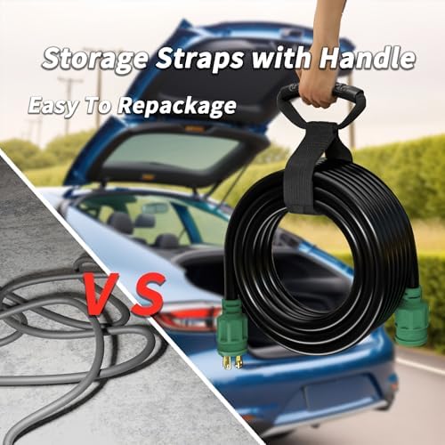 25FT 30 Amp Generator Extension Cord 4 Prong, NEMA L14-30P/L14-30R 10 Gauge STW 125/250V Twist Lock Generator Cord Heavy Duty, Black ETL Listed
