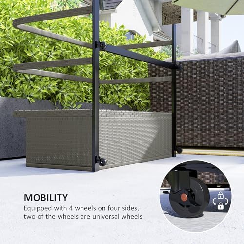 Outsunny Wicker Patio Pool Float Storage Basket, PE Rattan Outdoor Pool Caddy with Rolling Wheels for Floaties, Noodles, Life Vests, Beach Balls, Toys, Patio Furniture, Mixed Gray