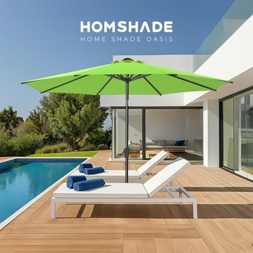 HOMSHADE 9ft Outdoor Patio Umbrella - Market Table Pool Deck Umbrella UPF50+ UV Protection with Push Button Tilt, Crank and 8 Sturdy Ribs (Apple Green, No base)